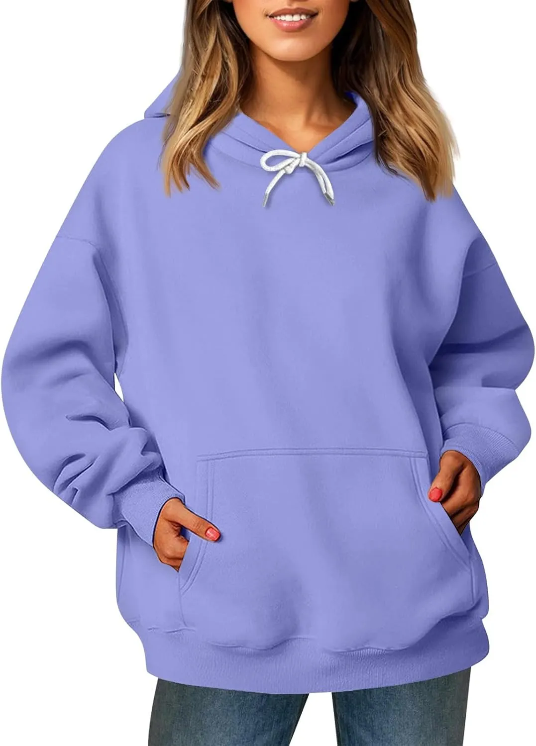 Sherpa Hoodie Women Trendy Oversized Hoodies Y2K Lightweight Pullover Sweatshirts Long Sleeve Plain Hoodie with Pockets