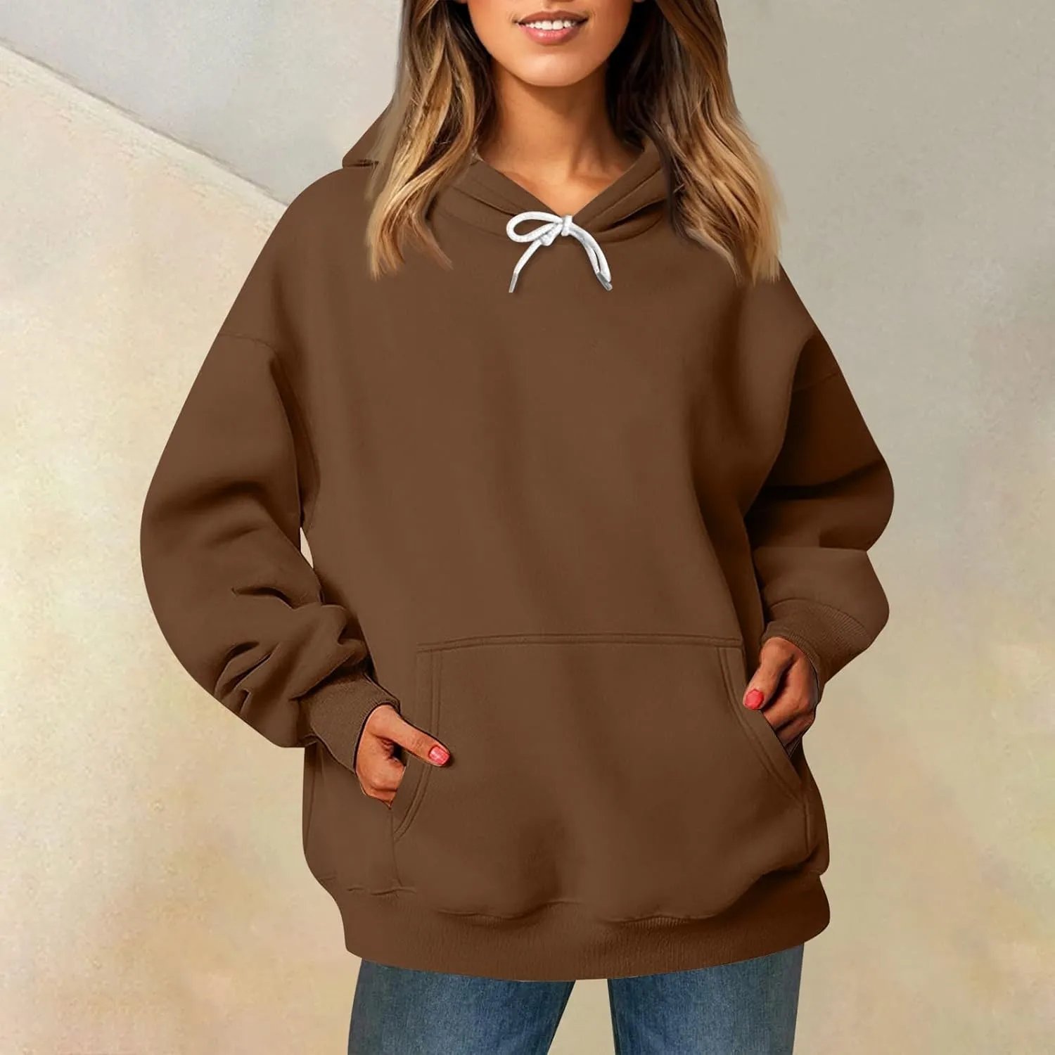 Sherpa Hoodie Women Trendy Oversized Hoodies Y2K Lightweight Pullover Sweatshirts Long Sleeve Plain Hoodie with Pockets