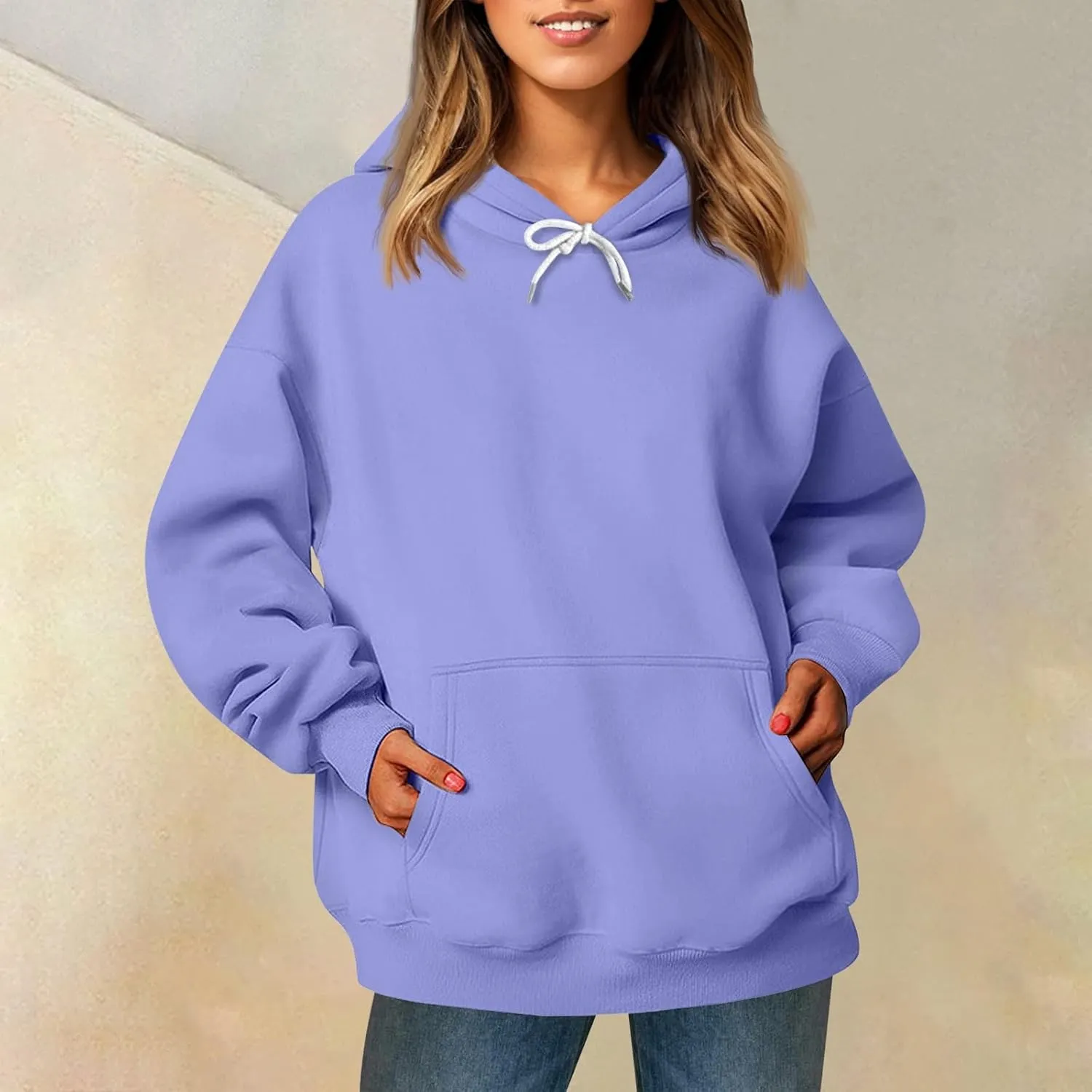 Sherpa Hoodie Women Trendy Oversized Hoodies Y2K Lightweight Pullover Sweatshirts Long Sleeve Plain Hoodie with Pockets