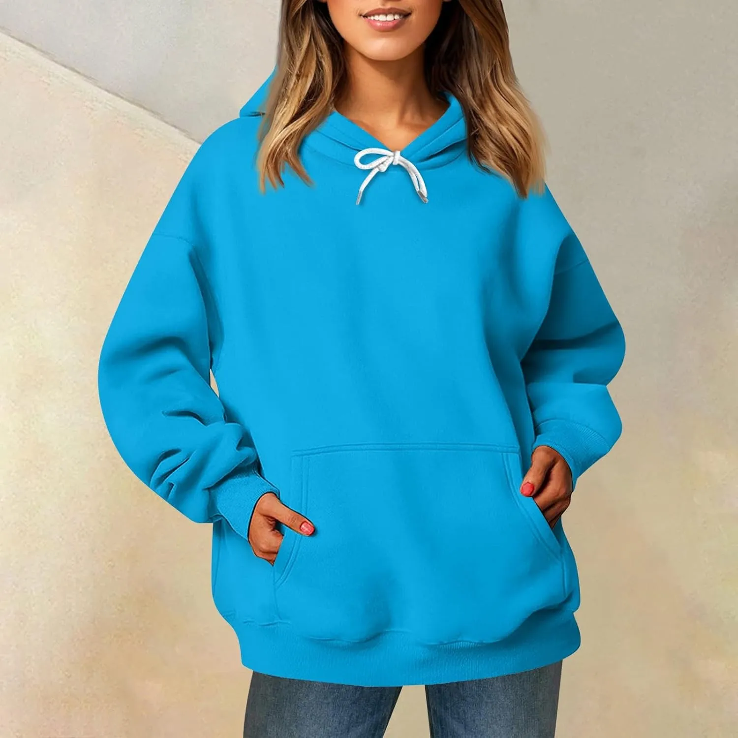 Sherpa Hoodie Women Trendy Oversized Hoodies Y2K Lightweight Pullover Sweatshirts Long Sleeve Plain Hoodie with Pockets