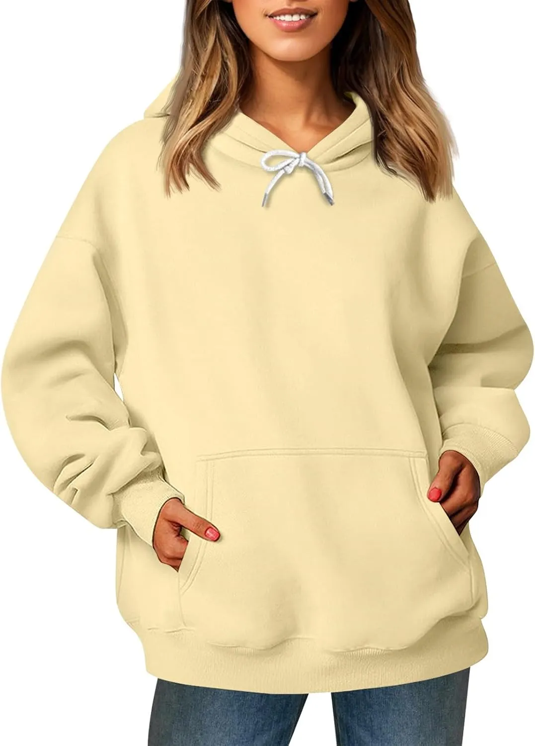 Sherpa Hoodie Women Trendy Oversized Hoodies Y2K Lightweight Pullover Sweatshirts Long Sleeve Plain Hoodie with Pockets