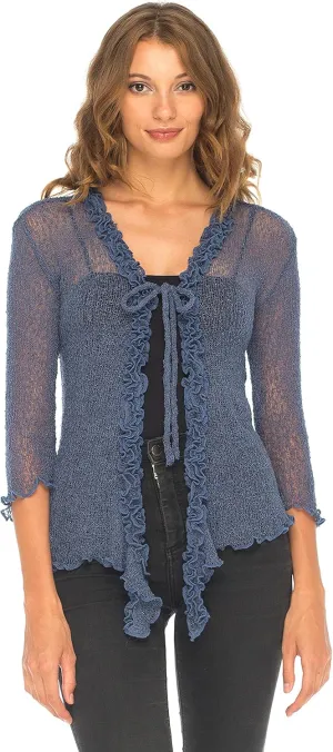 SHU-SHI Womens Sheer Shrug Cardigan Sweater Lightweight Knit Ruffle
