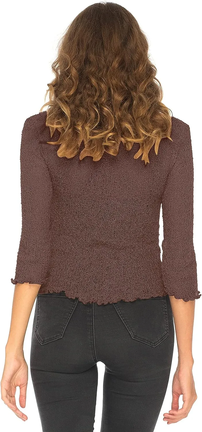 SHU-SHI Womens Sheer Shrug Cardigan Sweater Lightweight Knit Ruffle