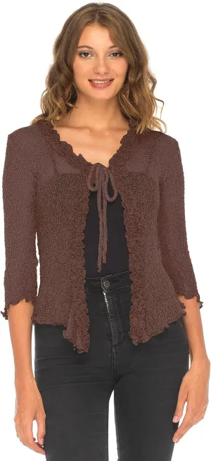 SHU-SHI Womens Sheer Shrug Cardigan Sweater Lightweight Knit Ruffle