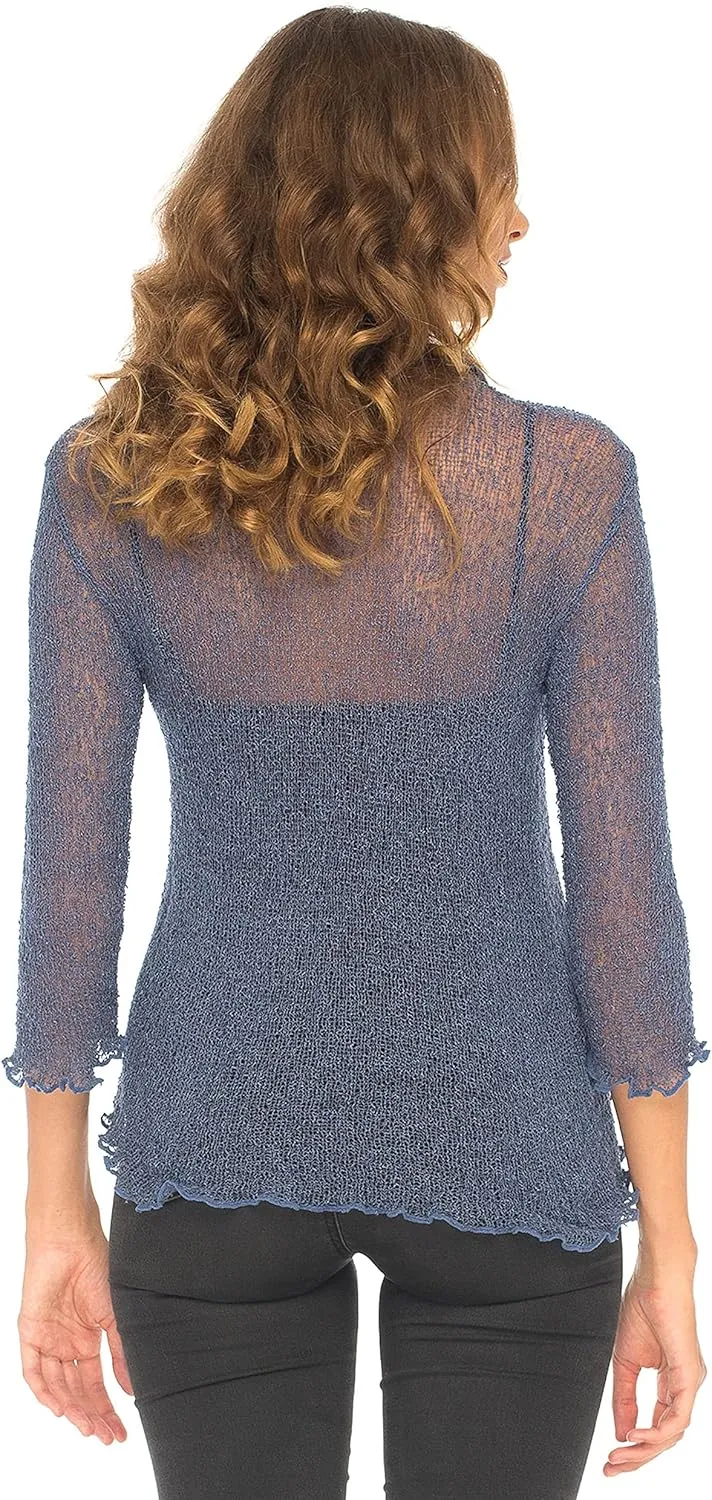 SHU-SHI Womens Sheer Shrug Cardigan Sweater Lightweight Knit Ruffle