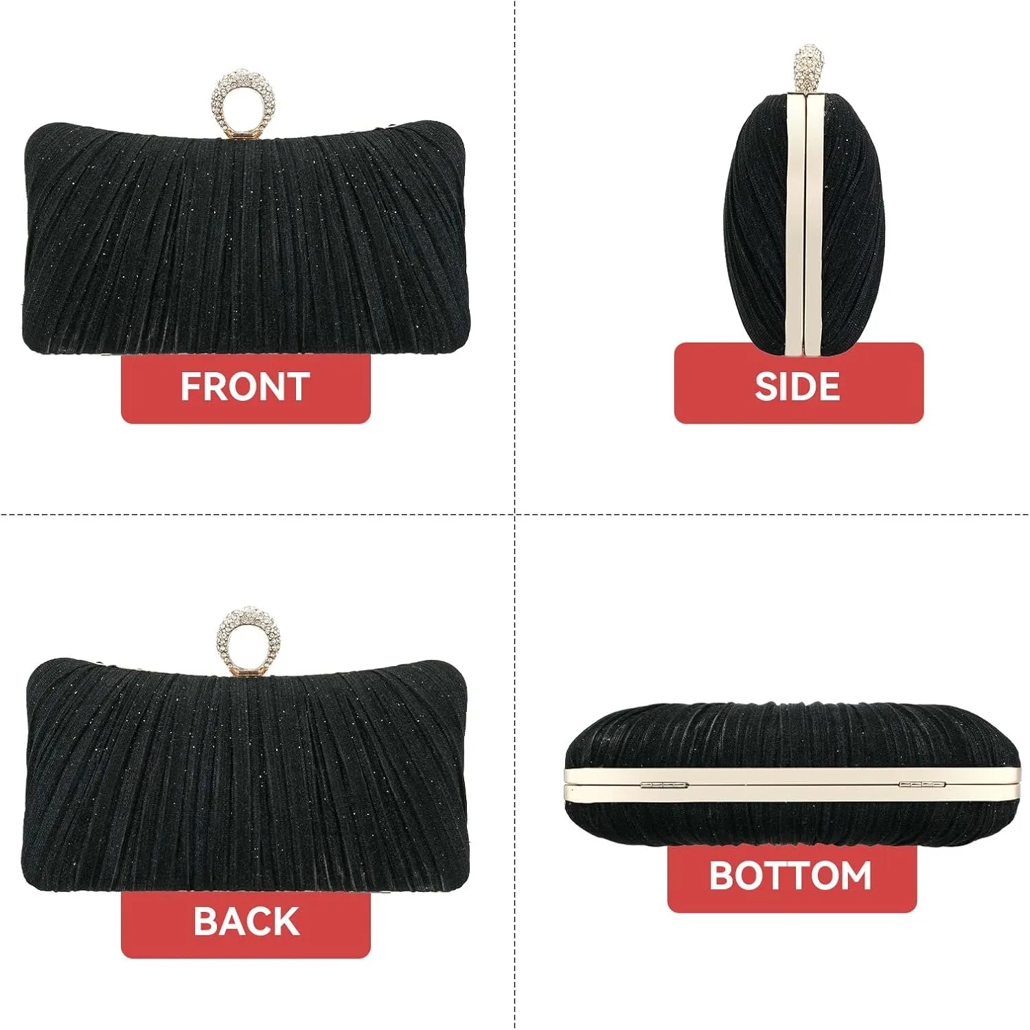 Simcat Women Gold Clutch Purses Glitter Evening Handbag Pleated Evening Bag for Lady Formal Bridal Wedding Prom