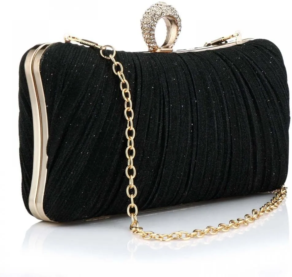 Simcat Women Gold Clutch Purses Glitter Evening Handbag Pleated Evening Bag for Lady Formal Bridal Wedding Prom