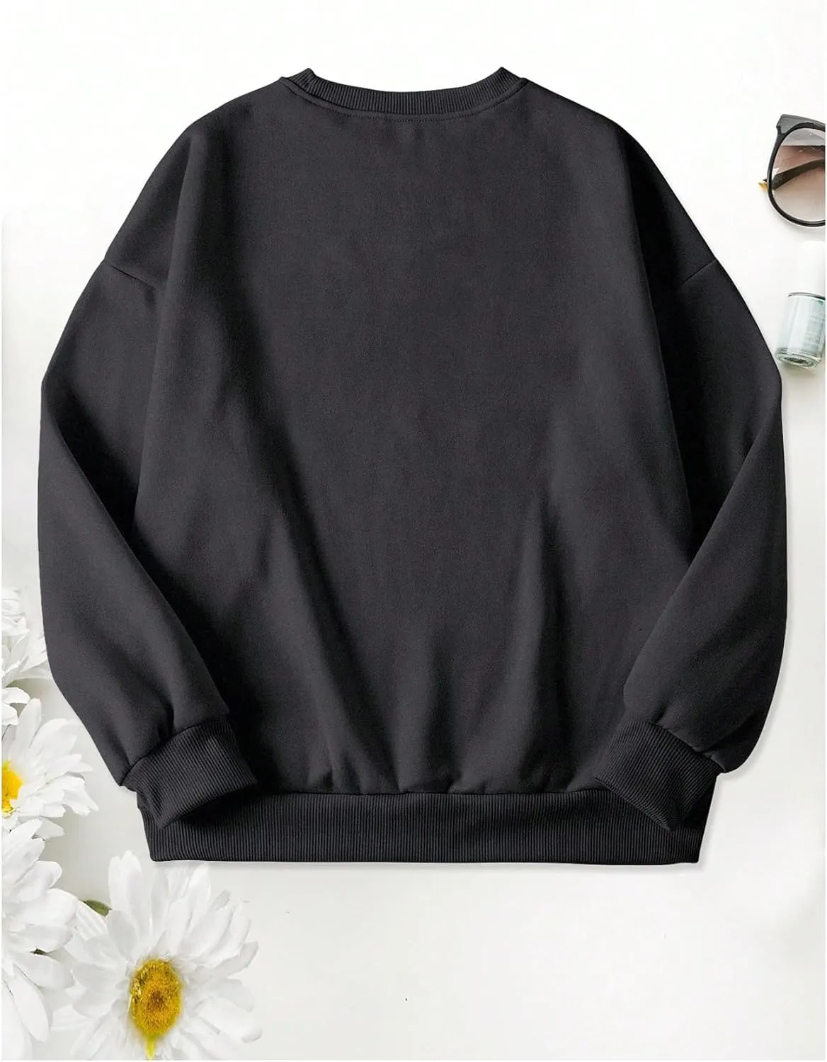 SOLY HUX Women's Crewneck Graphic Sweatshirts Long Sleeve Oversized Loose Fit Shirts Drop Shoulder Pullover Casual Tops