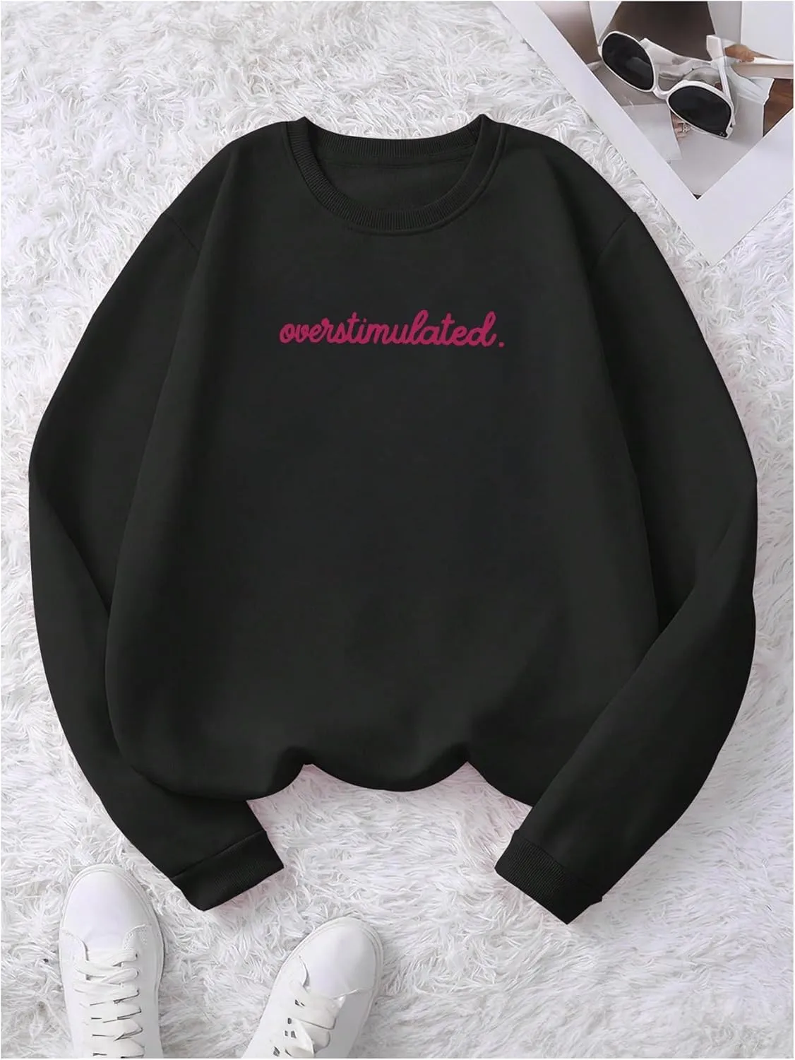SOLY HUX Women's Crewneck Graphic Sweatshirts Long Sleeve Oversized Loose Fit Shirts Drop Shoulder Pullover Casual Tops