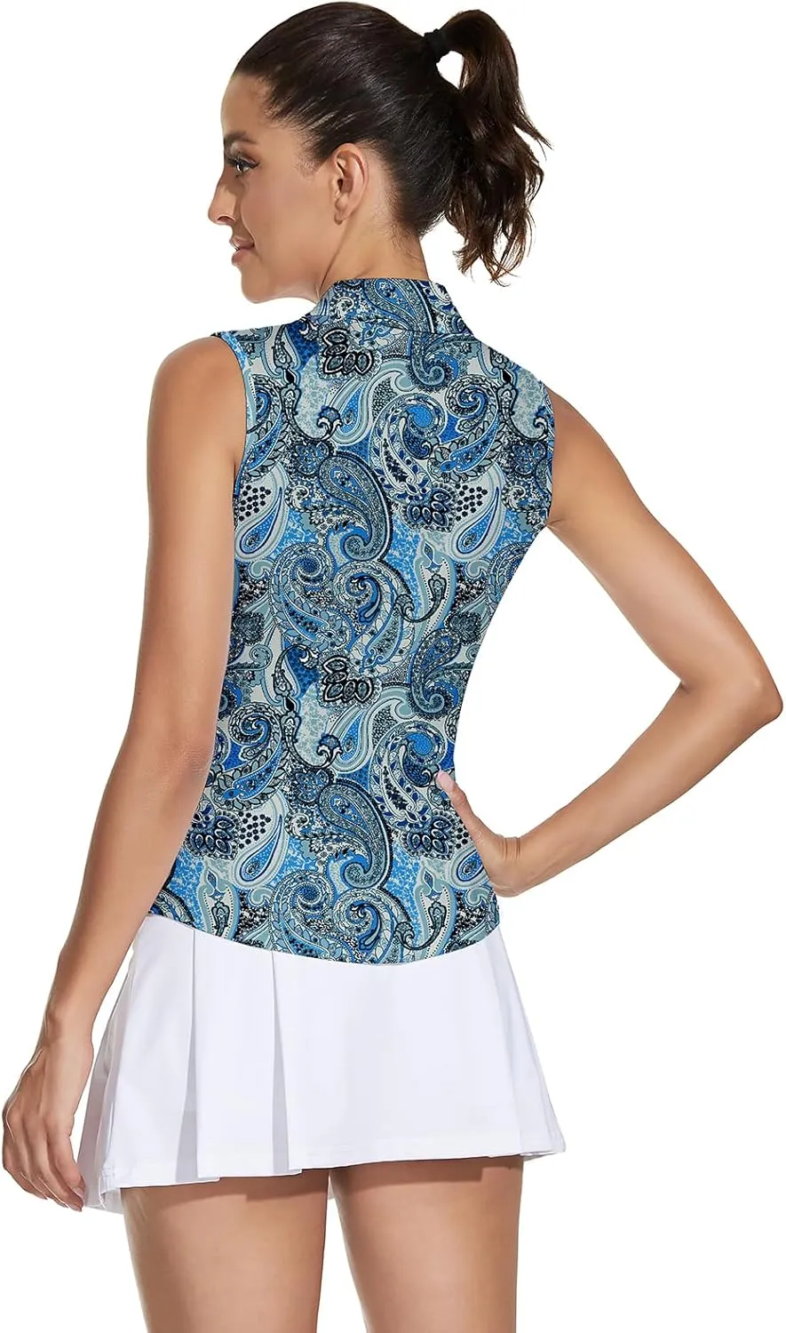 Soneven Women's Sleeveless Golf Top Floral Athletic Golf Wear Moisture Wicking Sleeveless Polo Quick Dry