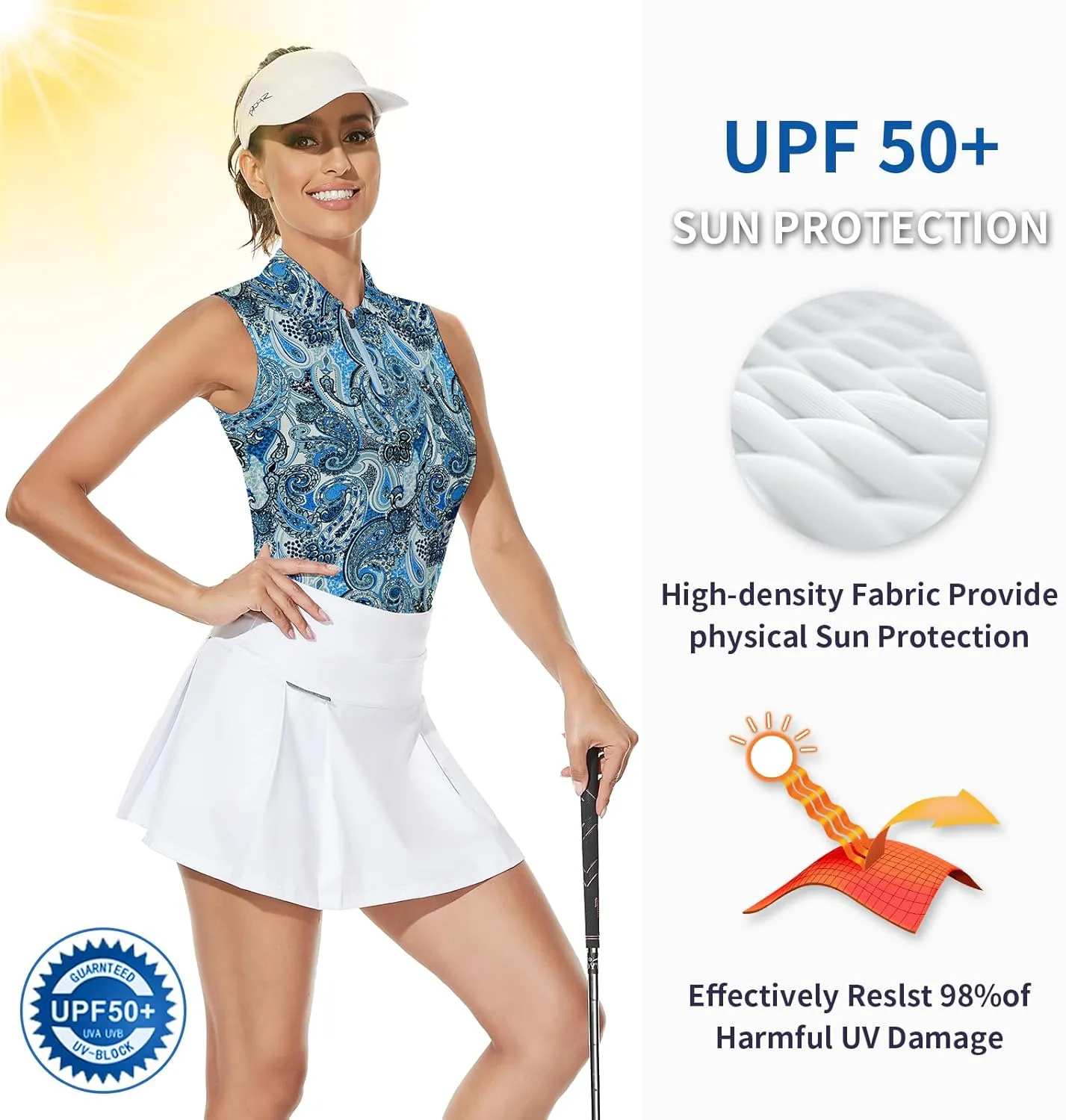 Soneven Women's Sleeveless Golf Top Floral Athletic Golf Wear Moisture Wicking Sleeveless Polo Quick Dry