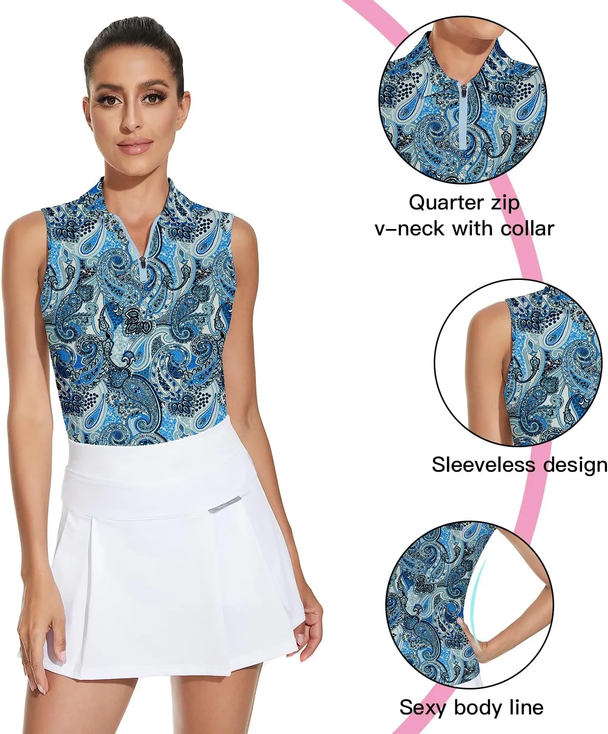 Soneven Women's Sleeveless Golf Top Floral Athletic Golf Wear Moisture Wicking Sleeveless Polo Quick Dry
