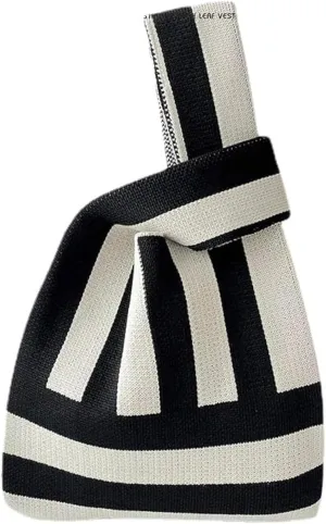 Stripe Tote Hobo Bag Women Handbag Large Capacity Tote Shoulder Bag Casual Crossbody Bag Gift for Women (Black)