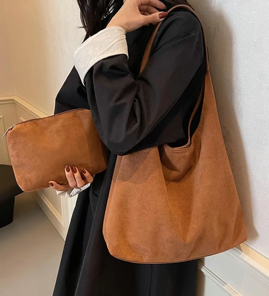 Suede Slouchy Women's Tote Shoulder Satchel Large Brown Office Travel Underarm Bag