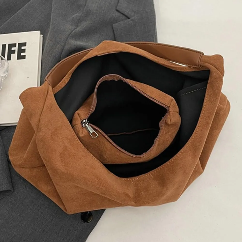 Suede Slouchy Women's Tote Shoulder Satchel Large Brown Office Travel Underarm Bag