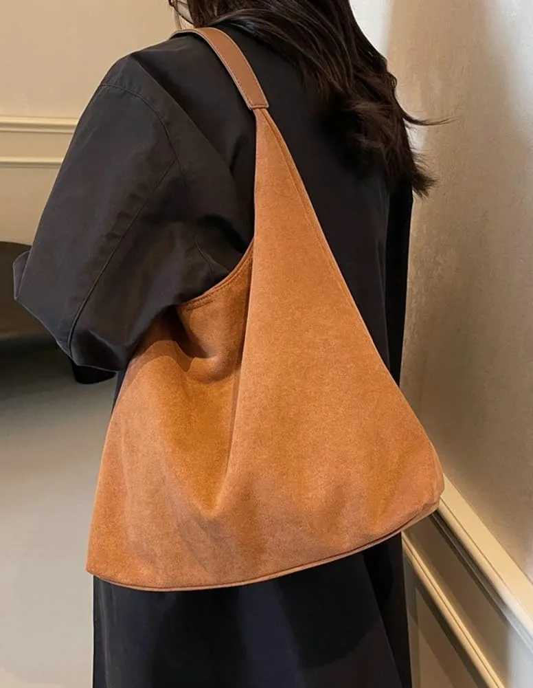 Suede Slouchy Women's Tote Shoulder Satchel Large Brown Office Travel Underarm Bag