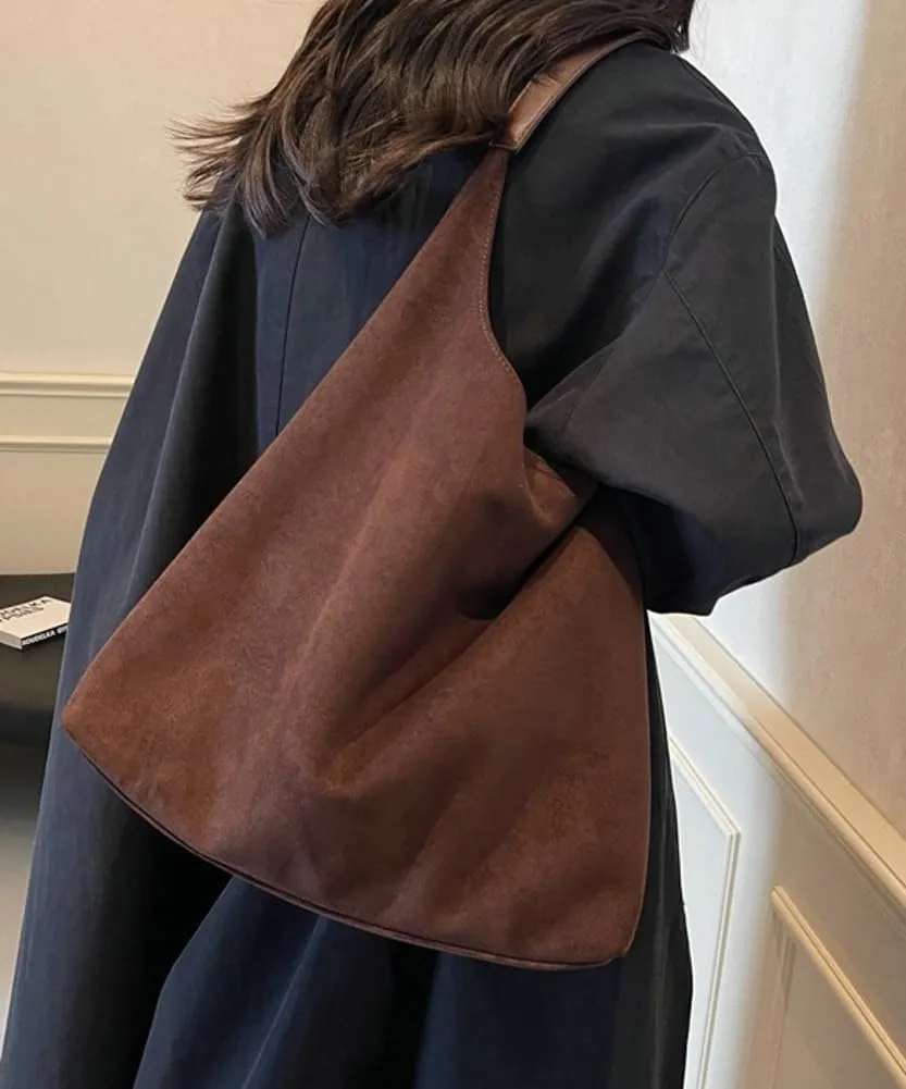 Suede Slouchy Women's Tote Shoulder Satchel Large Brown Office Travel Underarm Bag
