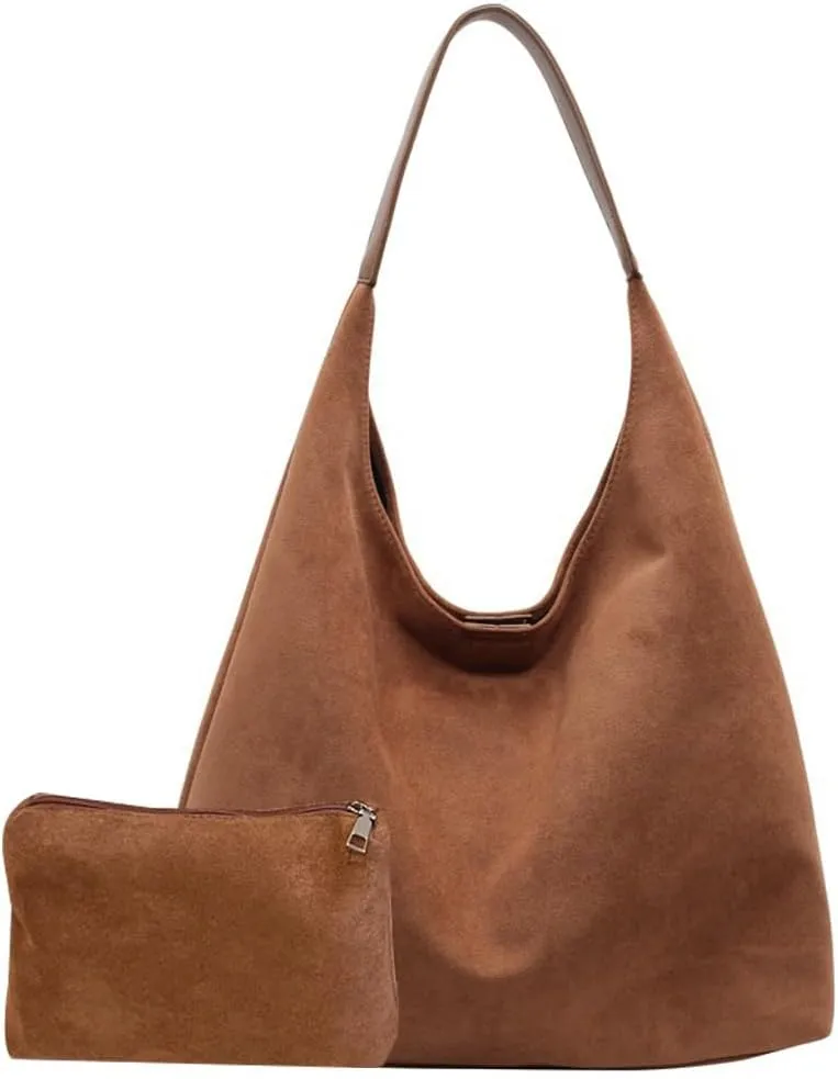 Suede Slouchy Women's Tote Shoulder Satchel Large Brown Office Travel Underarm Bag