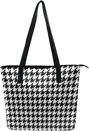 SWEET TANG Women Soft Leather Shoulder Bags Retro Travel Weekender Bag Shopper Handbag - Houndstooth black Tote-Handbag for Travel Business Shopping, Multi-Function Satchel Bags