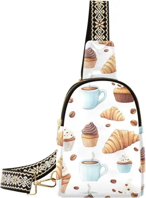 trendy Cupcake Croissant Coffee crossbody sling bag multipurpose leather fanny pack crossbody for hiking