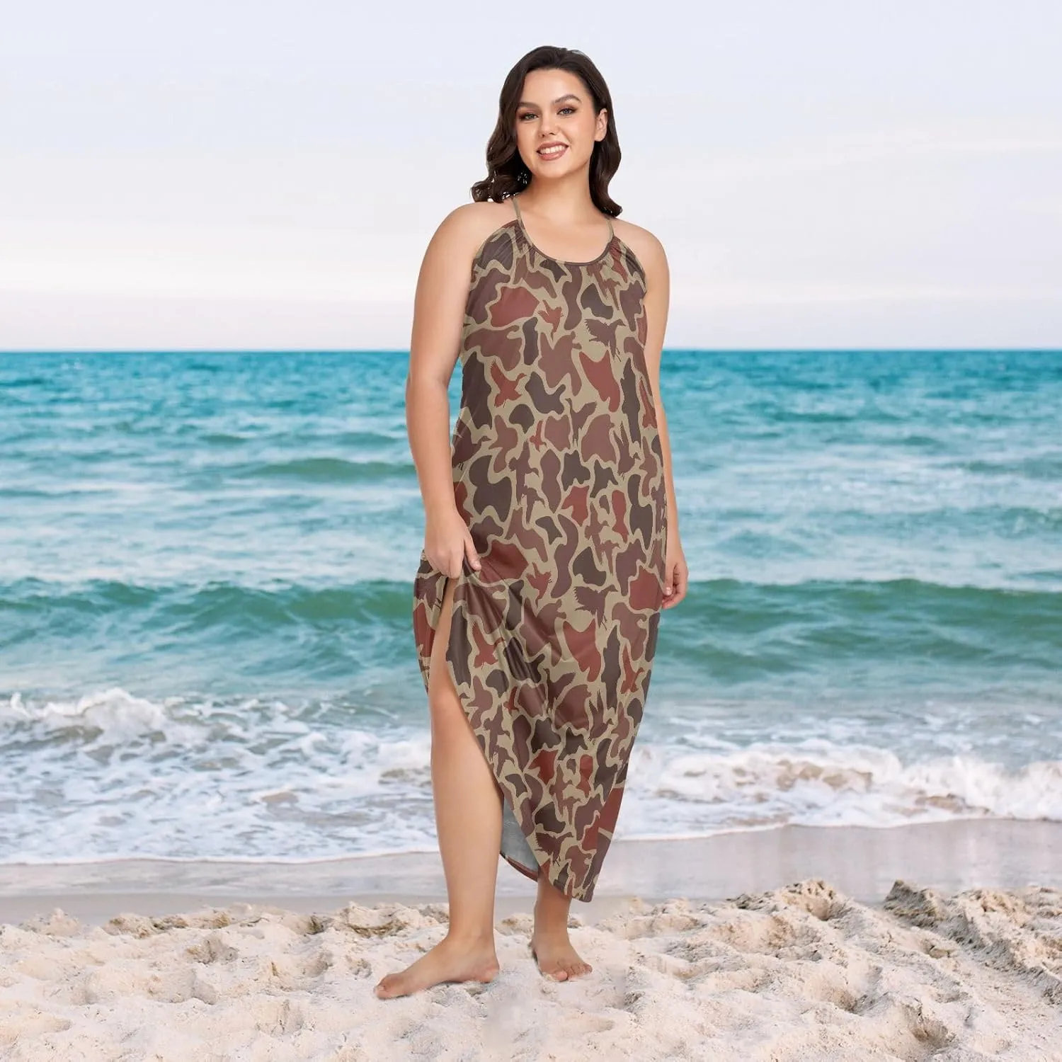 VKPSCHJ Women's Summer Sleeveless Maxi Dress Backless Beach Dress with Adjustable Shoulder Straps,Plus Size Sundress M-4XL