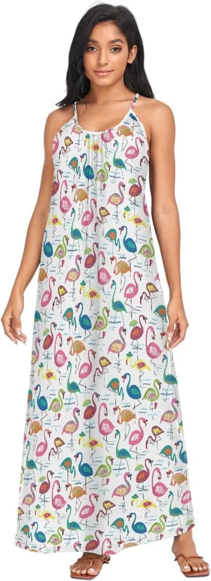 VKPSCHJ Women's Summer Sleeveless Maxi Dress Backless Beach Dress with Adjustable Shoulder Straps,Plus Size Sundress M-4XL