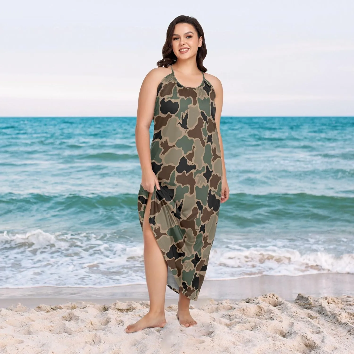 VKPSCHJ Women's Summer Sleeveless Maxi Dress Backless Beach Dress with Adjustable Shoulder Straps,Plus Size Sundress M-4XL