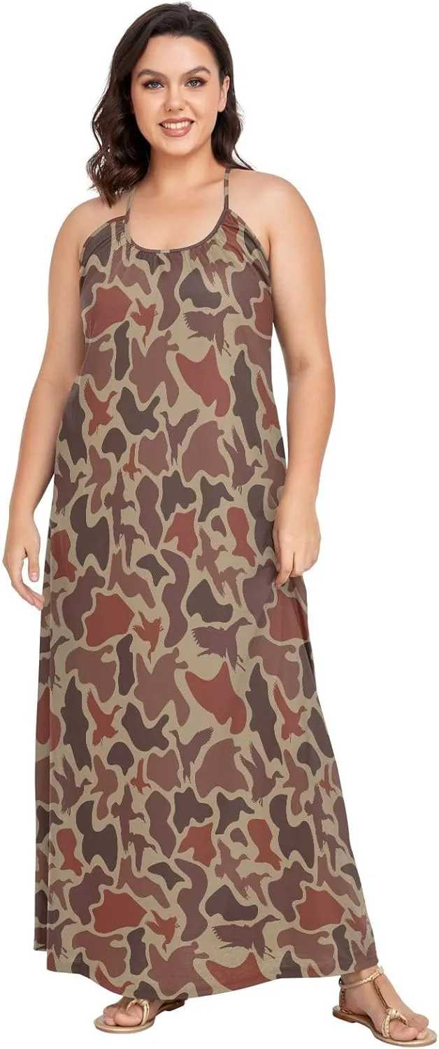 VKPSCHJ Women's Summer Sleeveless Maxi Dress Backless Beach Dress with Adjustable Shoulder Straps,Plus Size Sundress M-4XL