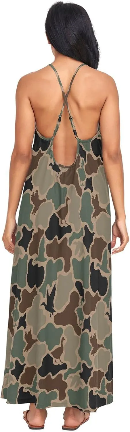 VKPSCHJ Women's Summer Sleeveless Maxi Dress Backless Beach Dress with Adjustable Shoulder Straps,Plus Size Sundress M-4XL