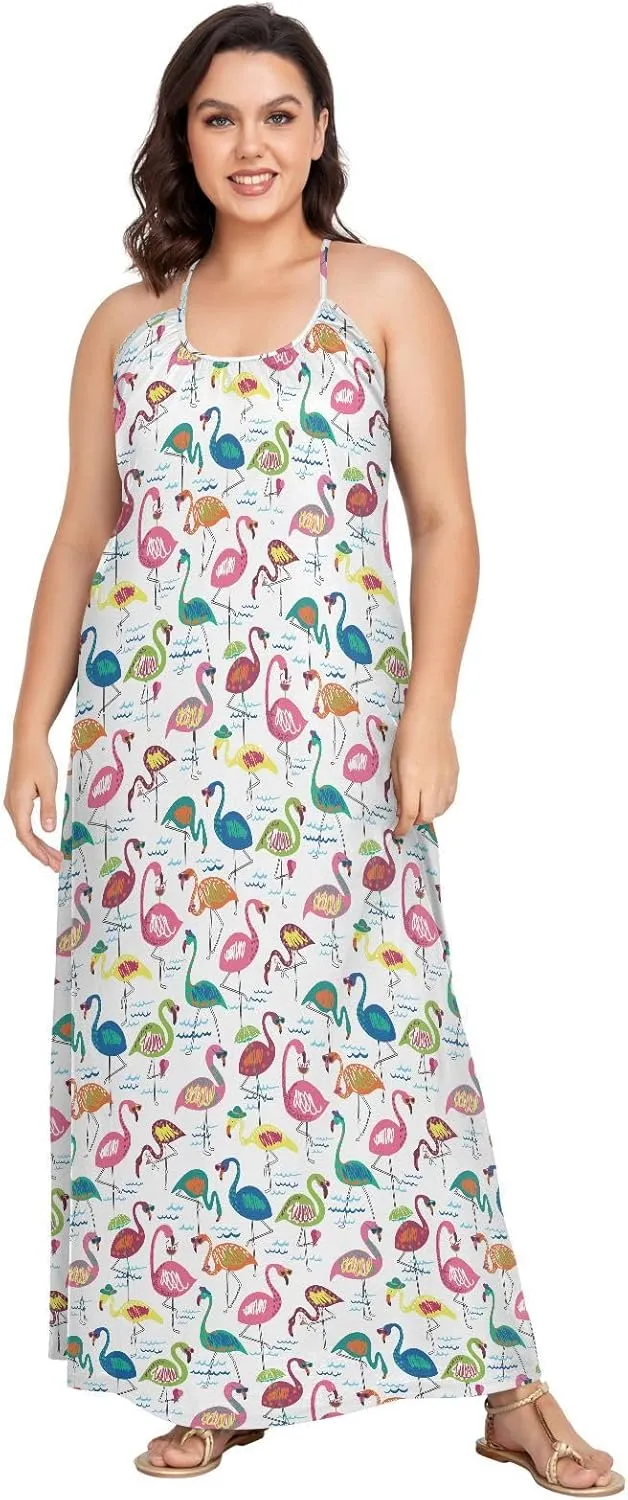 VKPSCHJ Women's Summer Sleeveless Maxi Dress Backless Beach Dress with Adjustable Shoulder Straps,Plus Size Sundress M-4XL