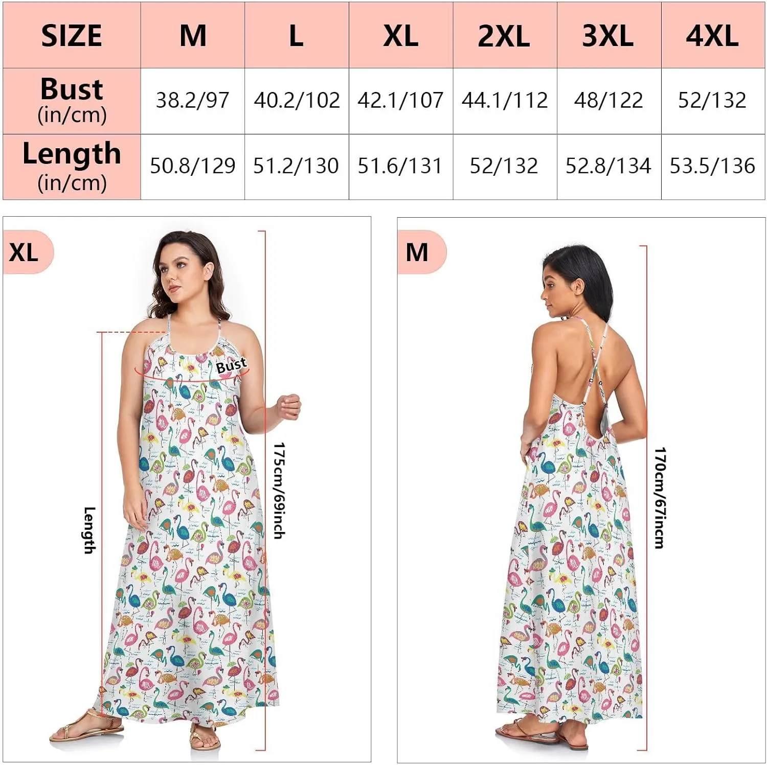 VKPSCHJ Women's Summer Sleeveless Maxi Dress Backless Beach Dress with Adjustable Shoulder Straps,Plus Size Sundress M-4XL