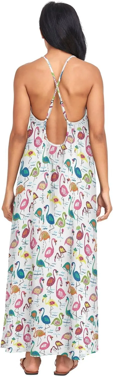 VKPSCHJ Women's Summer Sleeveless Maxi Dress Backless Beach Dress with Adjustable Shoulder Straps,Plus Size Sundress M-4XL