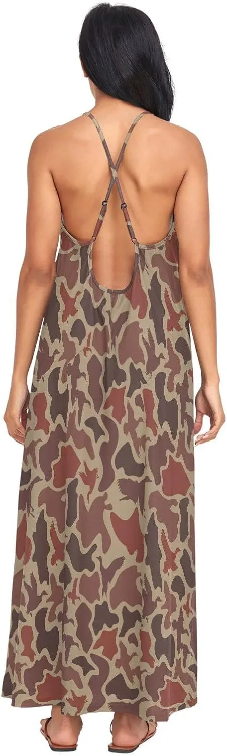 VKPSCHJ Women's Summer Sleeveless Maxi Dress Backless Beach Dress with Adjustable Shoulder Straps,Plus Size Sundress M-4XL