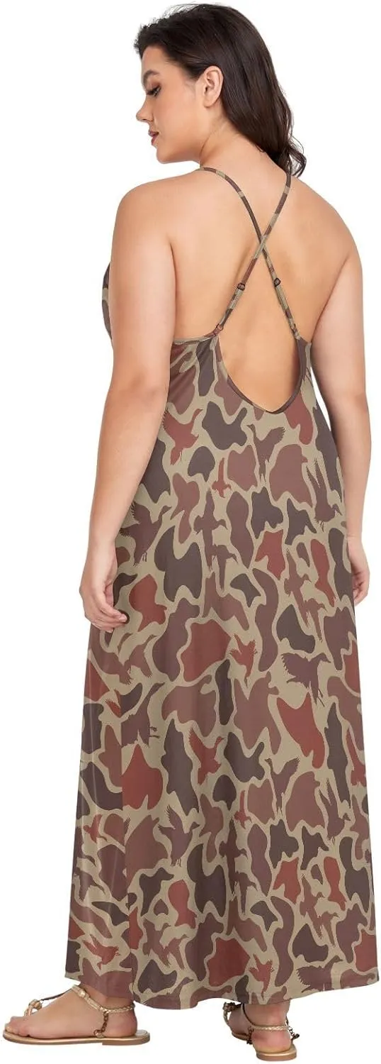 VKPSCHJ Women's Summer Sleeveless Maxi Dress Backless Beach Dress with Adjustable Shoulder Straps,Plus Size Sundress M-4XL