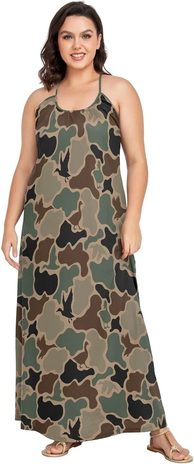VKPSCHJ Women's Summer Sleeveless Maxi Dress Backless Beach Dress with Adjustable Shoulder Straps,Plus Size Sundress M-4XL