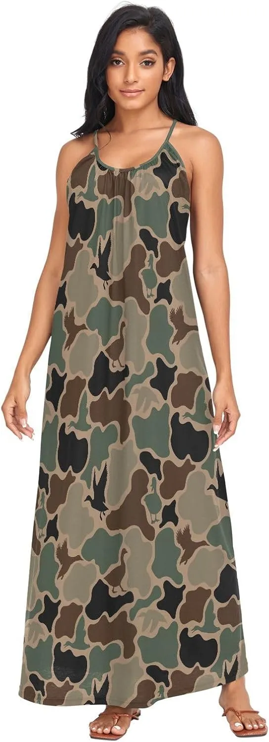 VKPSCHJ Women's Summer Sleeveless Maxi Dress Backless Beach Dress with Adjustable Shoulder Straps,Plus Size Sundress M-4XL