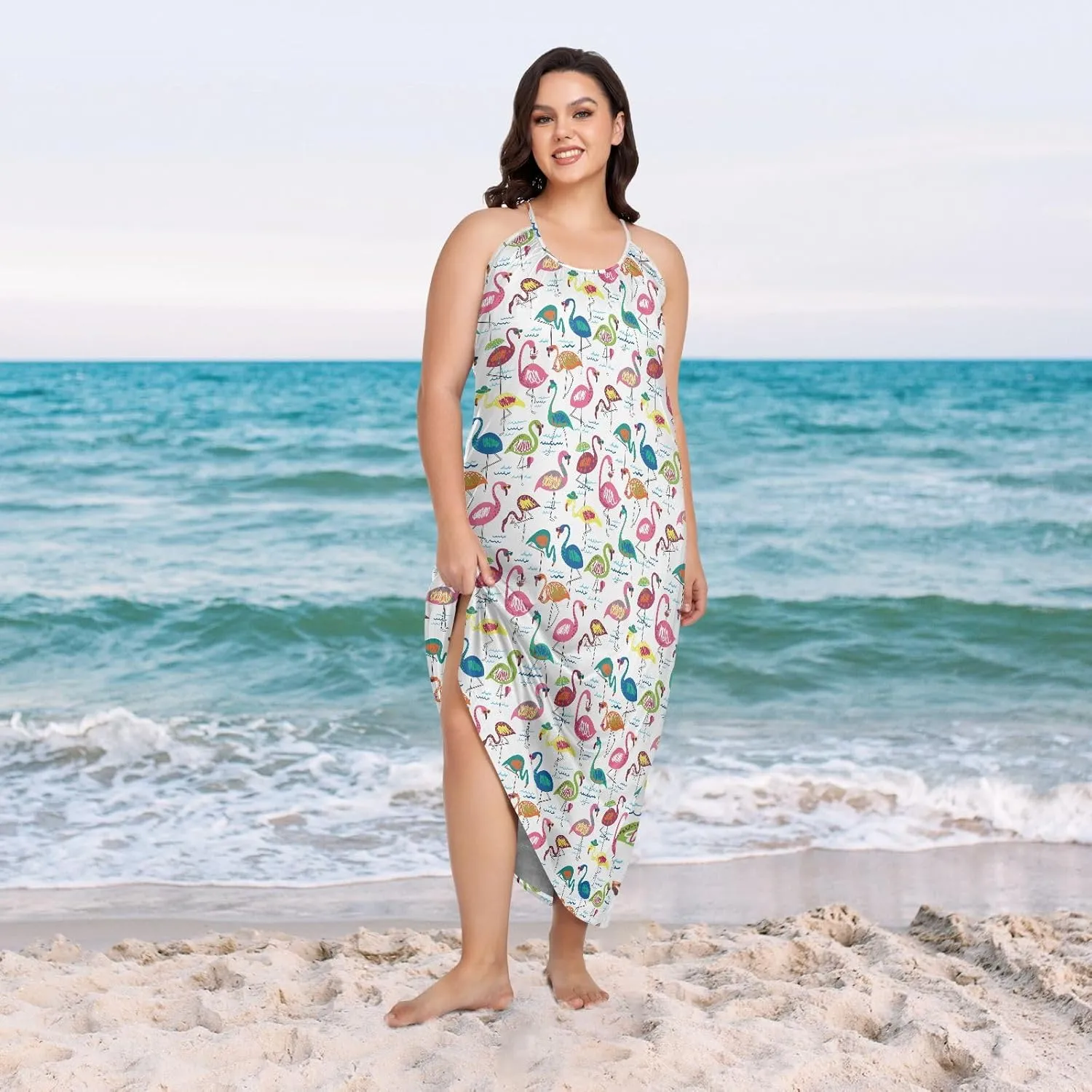 VKPSCHJ Women's Summer Sleeveless Maxi Dress Backless Beach Dress with Adjustable Shoulder Straps,Plus Size Sundress M-4XL