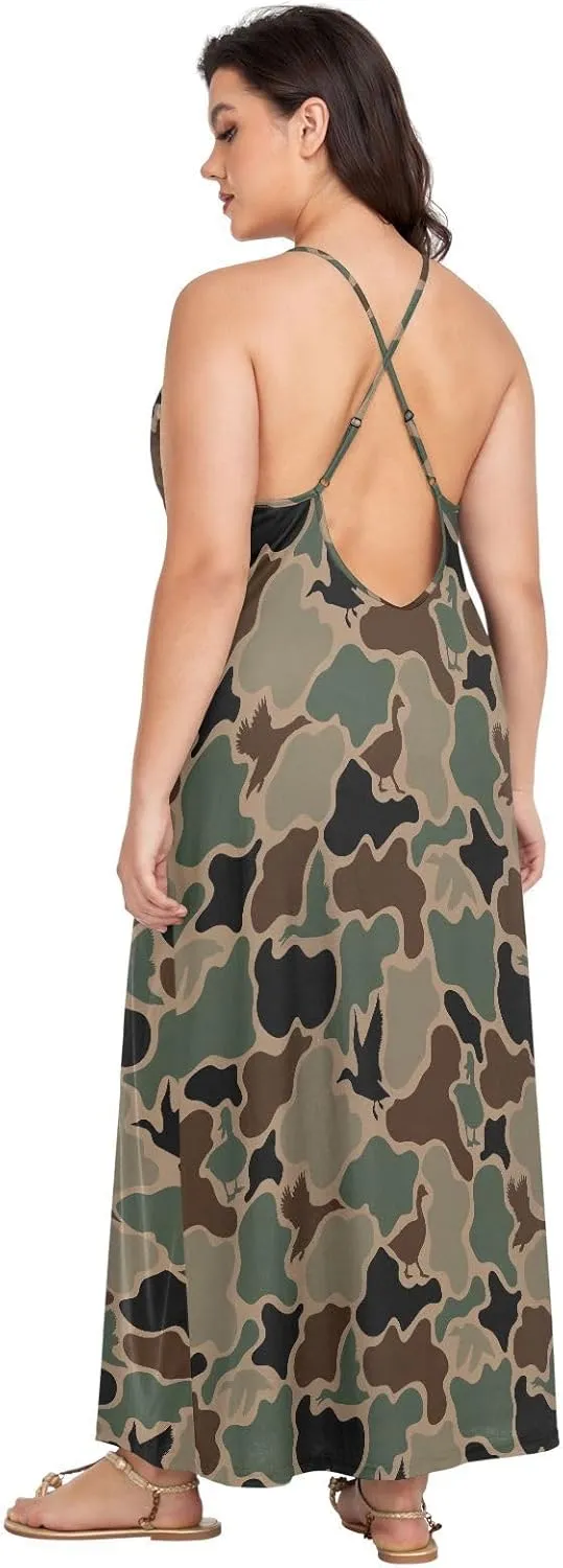VKPSCHJ Women's Summer Sleeveless Maxi Dress Backless Beach Dress with Adjustable Shoulder Straps,Plus Size Sundress M-4XL