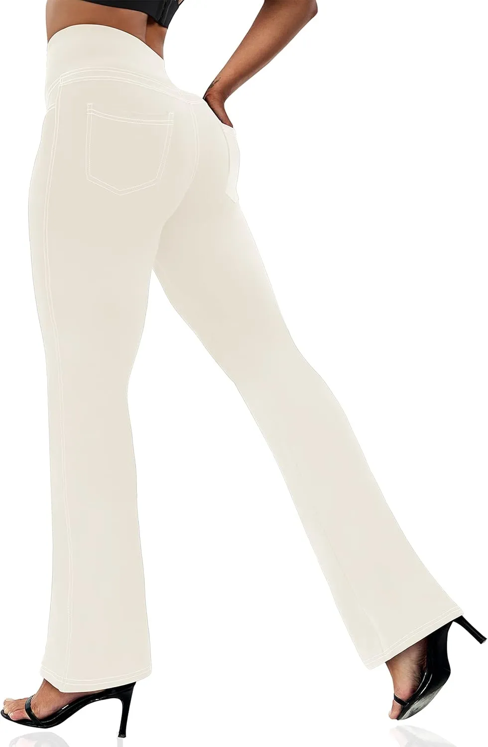 VOOVEEYA Women's Bootcut Leggings - Bootleg Yoga Pants Flare with 4 Pockets,Tummy Control High Waisted Casual Dress Pants