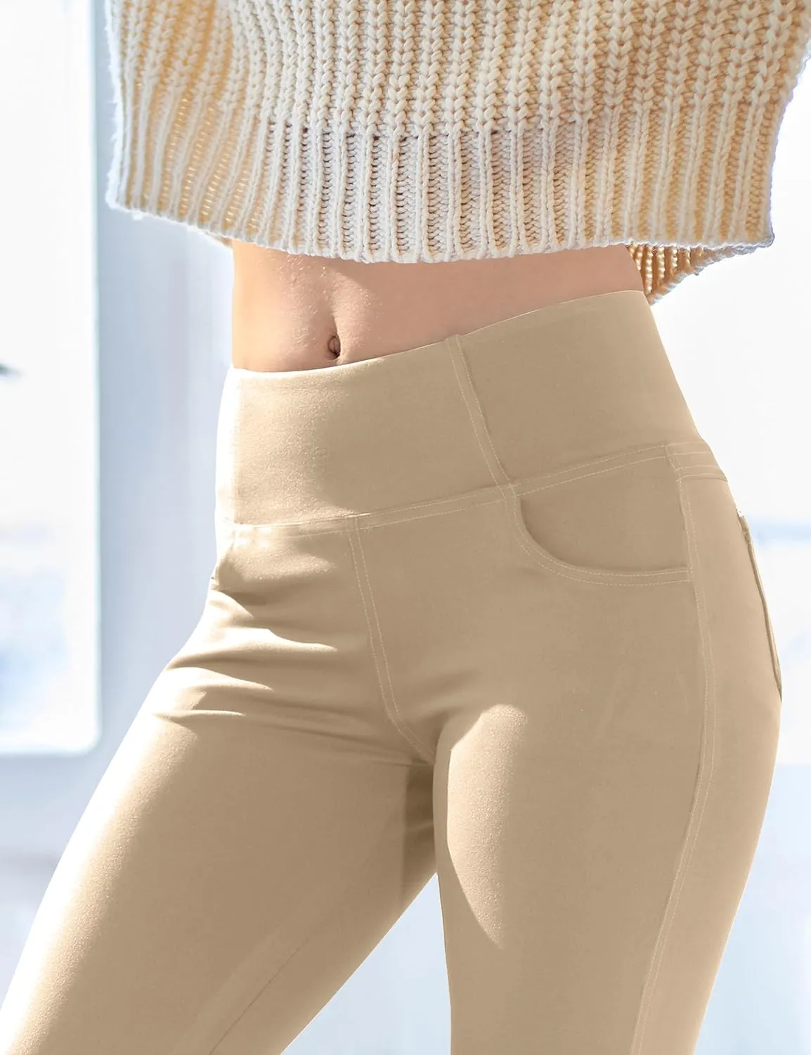 VOOVEEYA Women's Bootcut Leggings - Bootleg Yoga Pants Flare with 4 Pockets,Tummy Control High Waisted Casual Dress Pants