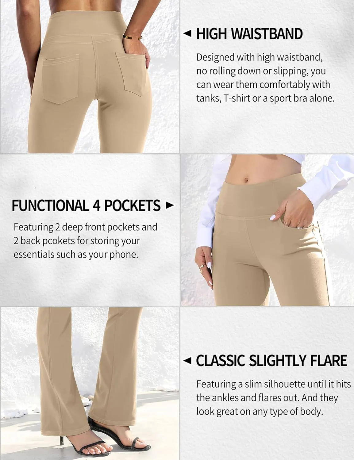 VOOVEEYA Women's Bootcut Leggings - Bootleg Yoga Pants Flare with 4 Pockets,Tummy Control High Waisted Casual Dress Pants