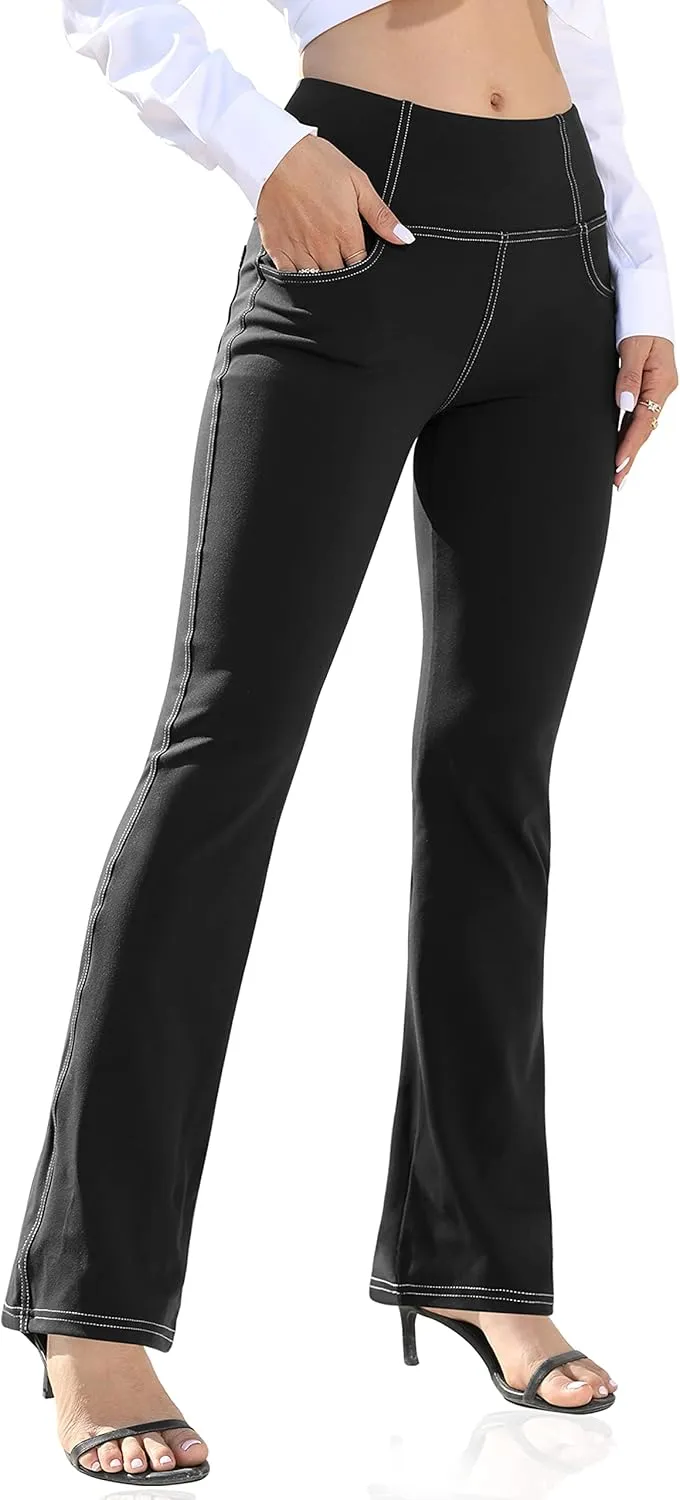VOOVEEYA Women's Bootcut Leggings - Bootleg Yoga Pants Flare with 4 Pockets,Tummy Control High Waisted Casual Dress Pants