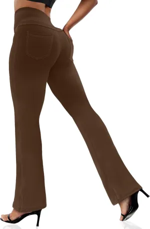 VOOVEEYA Women's Bootcut Leggings - Bootleg Yoga Pants Flare with 4 Pockets,Tummy Control High Waisted Casual Dress Pants