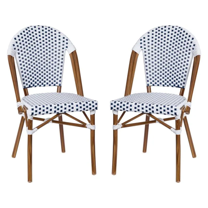 White And Blue Santorini Indoor Outdoor Commercial Greek Bistro Stacking Restaurant Patio Chair