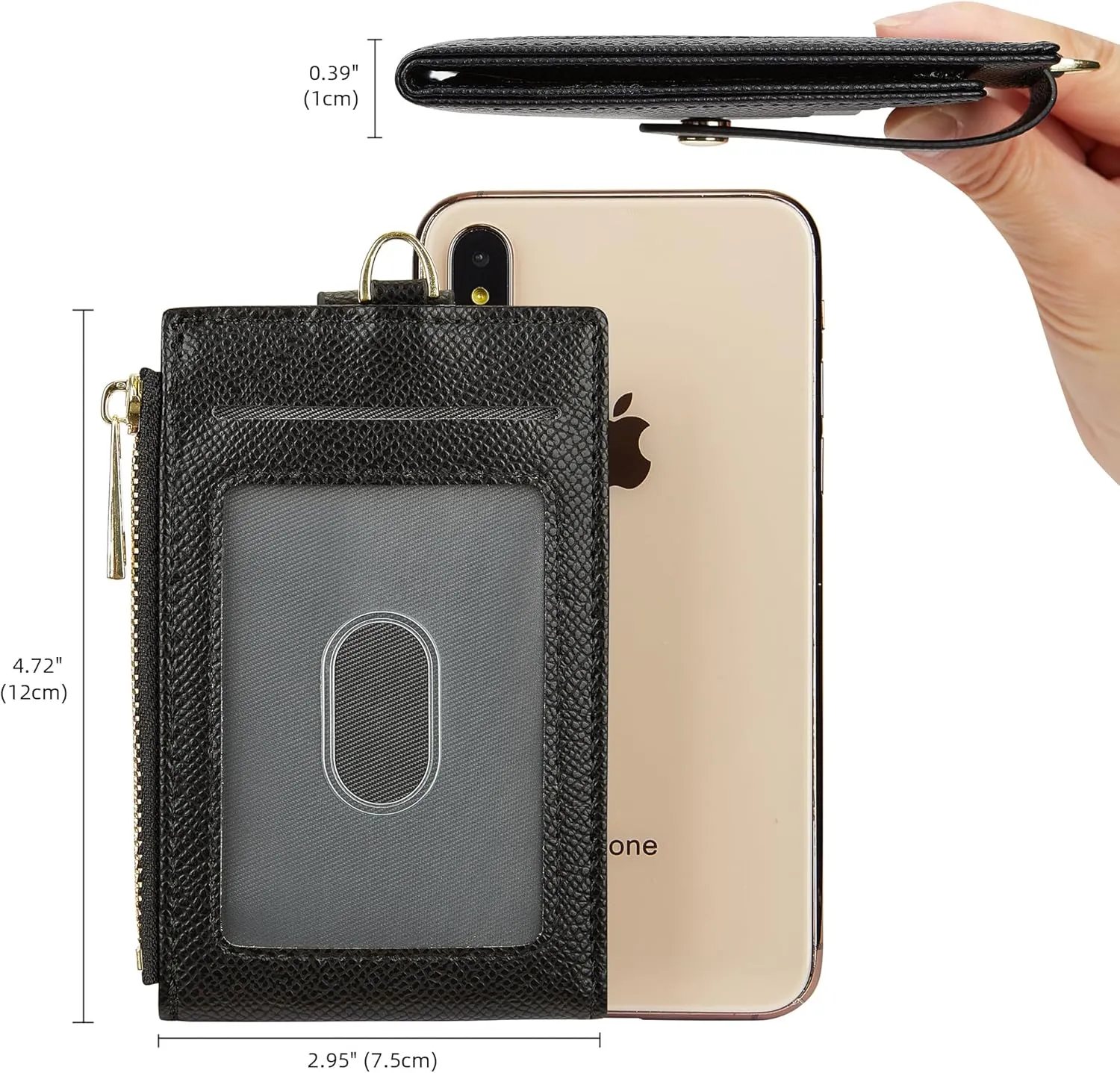Women & Men Leather RFID Blocking Card Holder Slim Small Zipper Keychain Front Pocket Wallet with 2 ID Window,