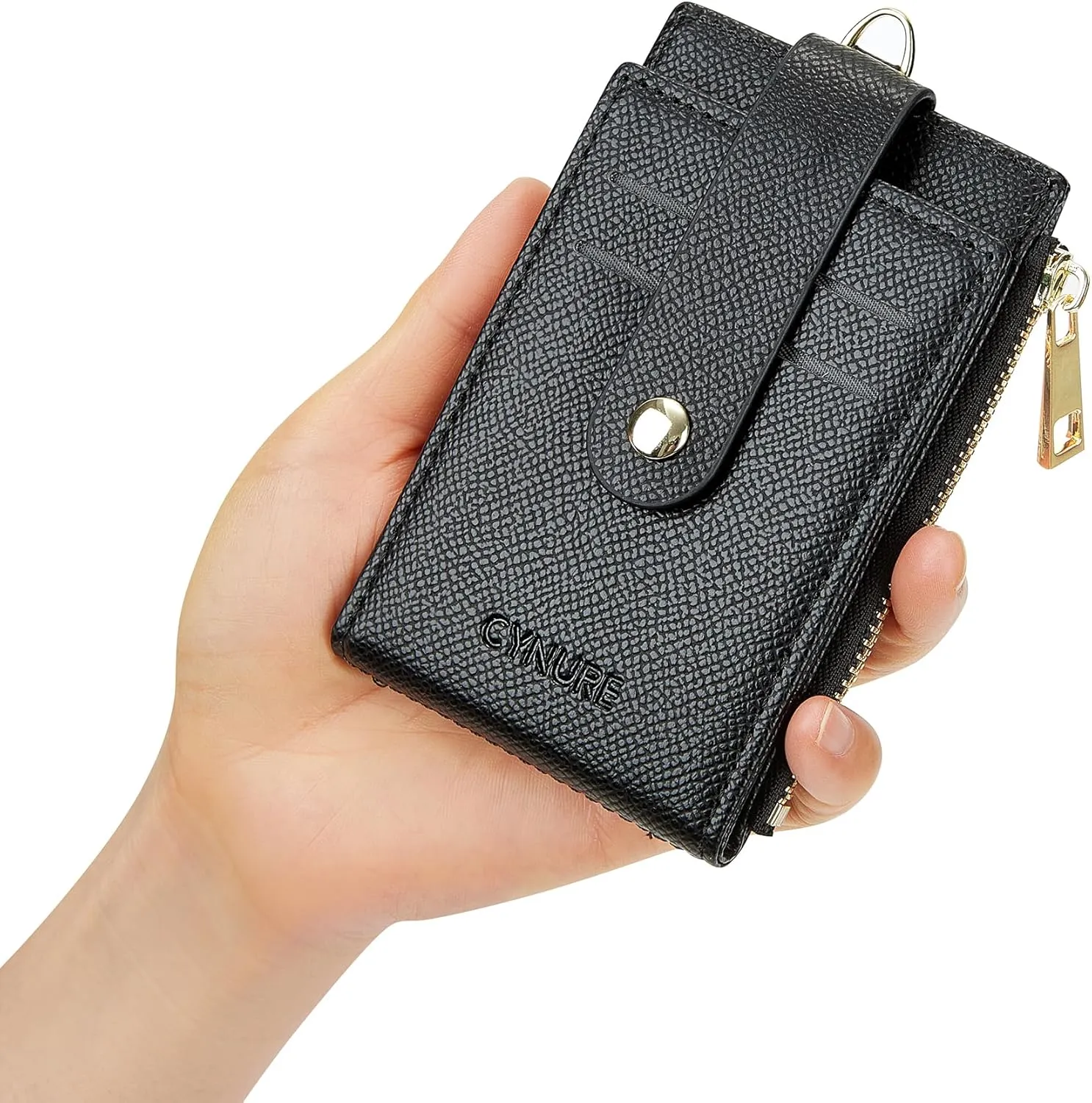 Women & Men Leather RFID Blocking Card Holder Slim Small Zipper Keychain Front Pocket Wallet with 2 ID Window,