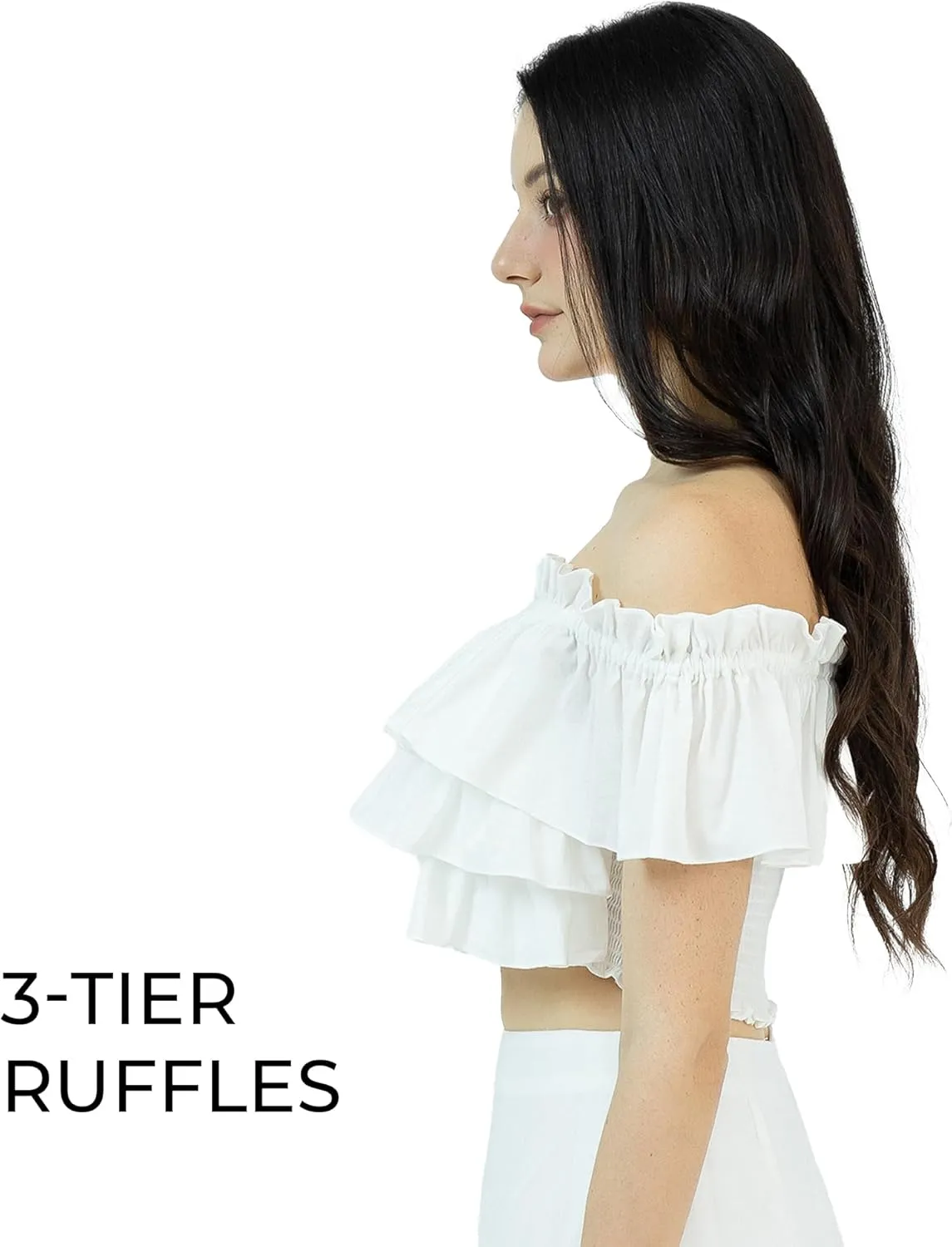 Womens 2025 Floral Skirt Set 2 Piece Off Shoulder Empire Waist Chiffon Ruffle Flowy Swing Casual Wear White