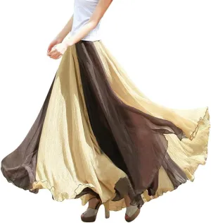 Women's Beach Maxi Skirts Elastic Waist Flowy Long Skirts Casual Lightweight Boho Chiffon Pleated A-Line Swing Skirts