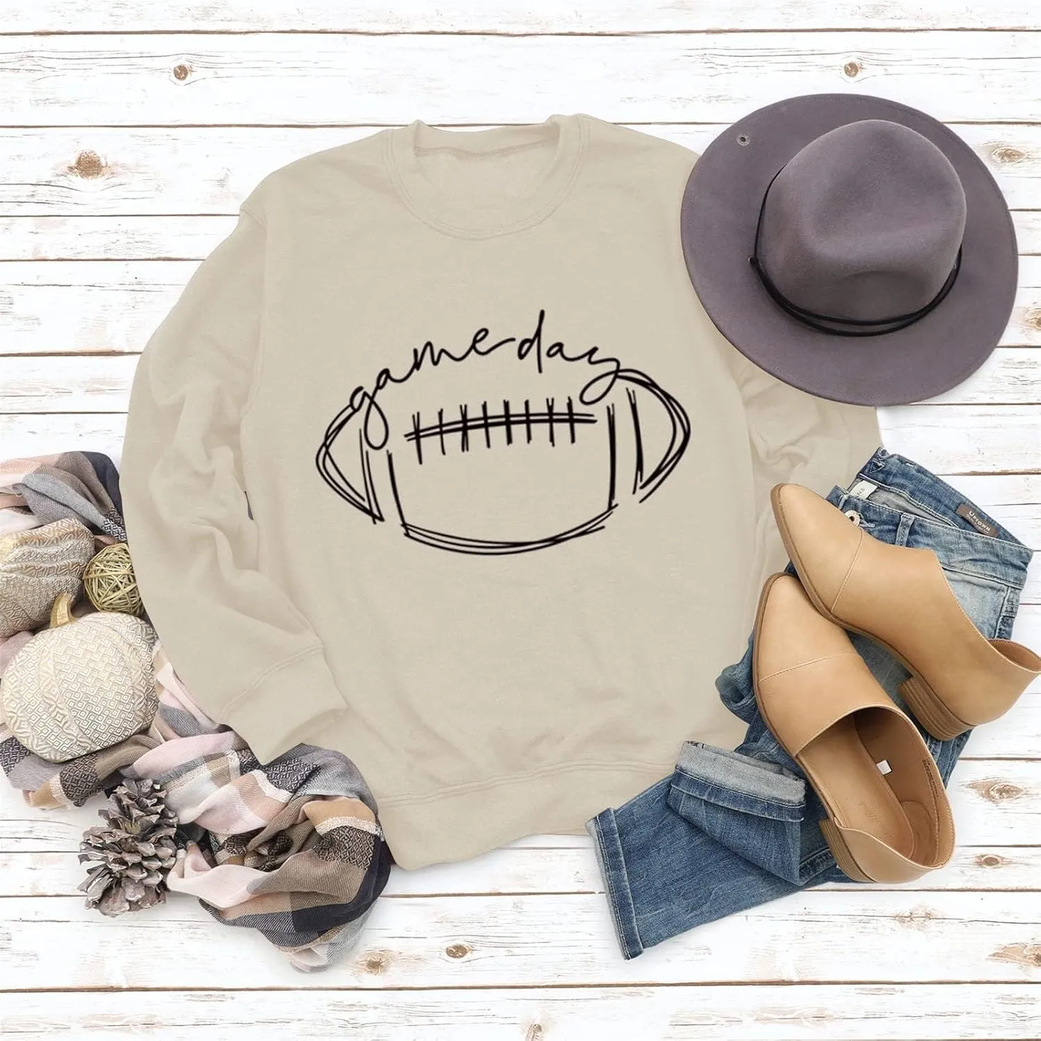 Womens Game Day Sweatshirt Football Graphic Print Pullover Long Sleeve Crewneck Casual Tops