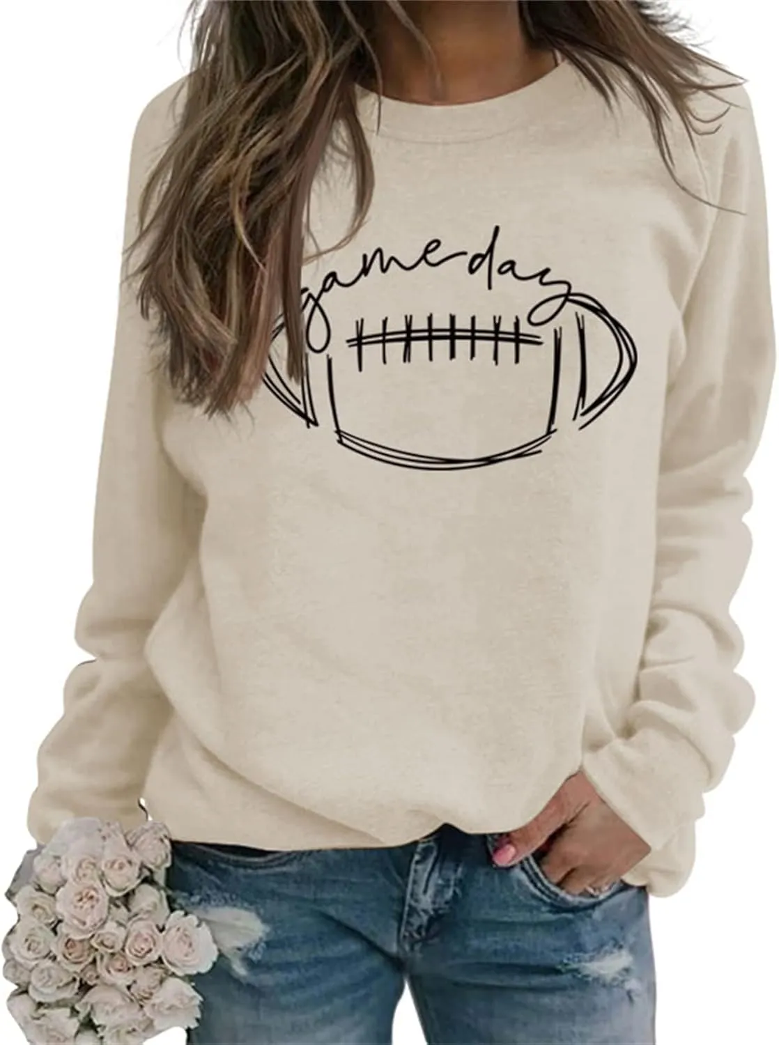 Womens Game Day Sweatshirt Football Graphic Print Pullover Long Sleeve Crewneck Casual Tops